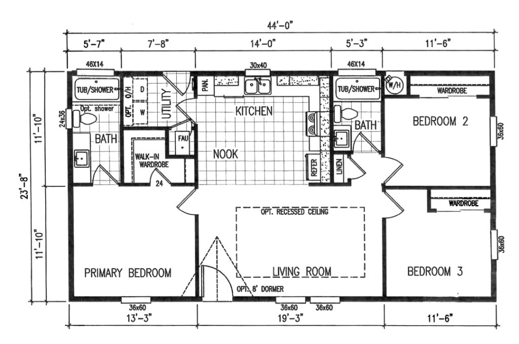 Floor plan drawing of the Fairpoint 24403A manufactured home model